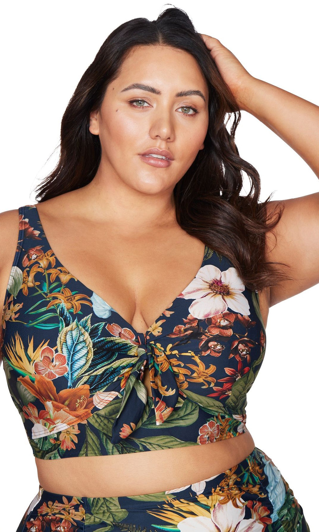 Into the Saltu Navy D/DD Underwire Midriff Bikini Top