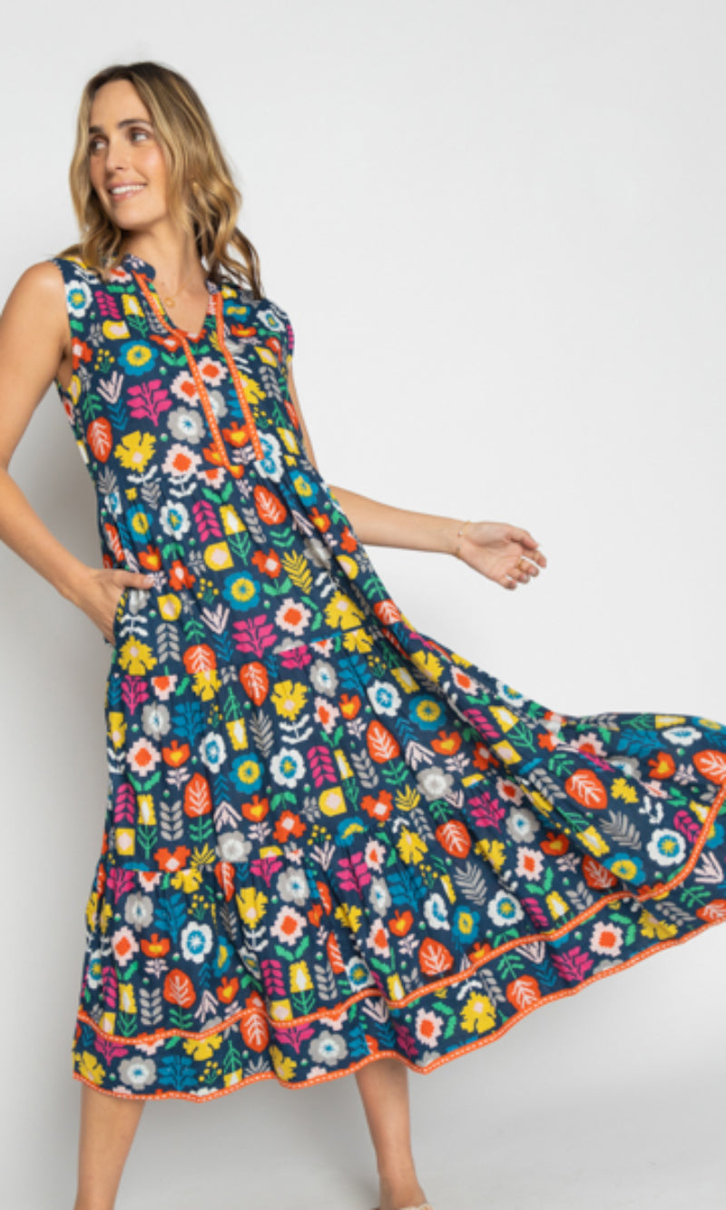 Cotton Midi Dress Kalina Navy