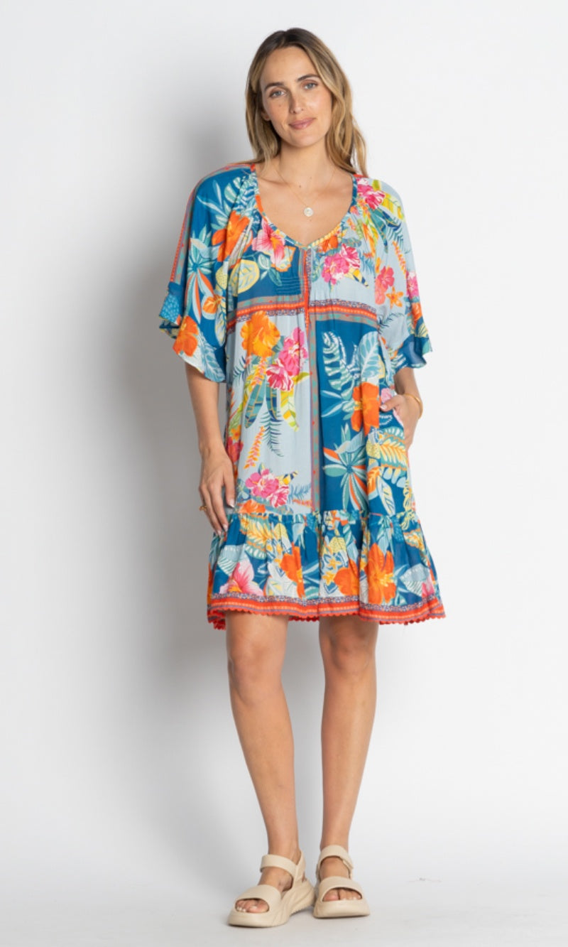 Rayon Shirred Dress Serilda Ocean