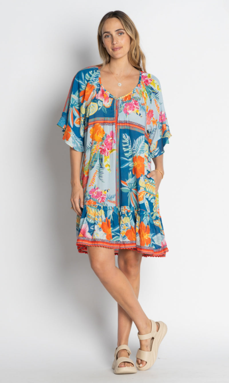 Rayon Shirred Dress Serilda Ocean