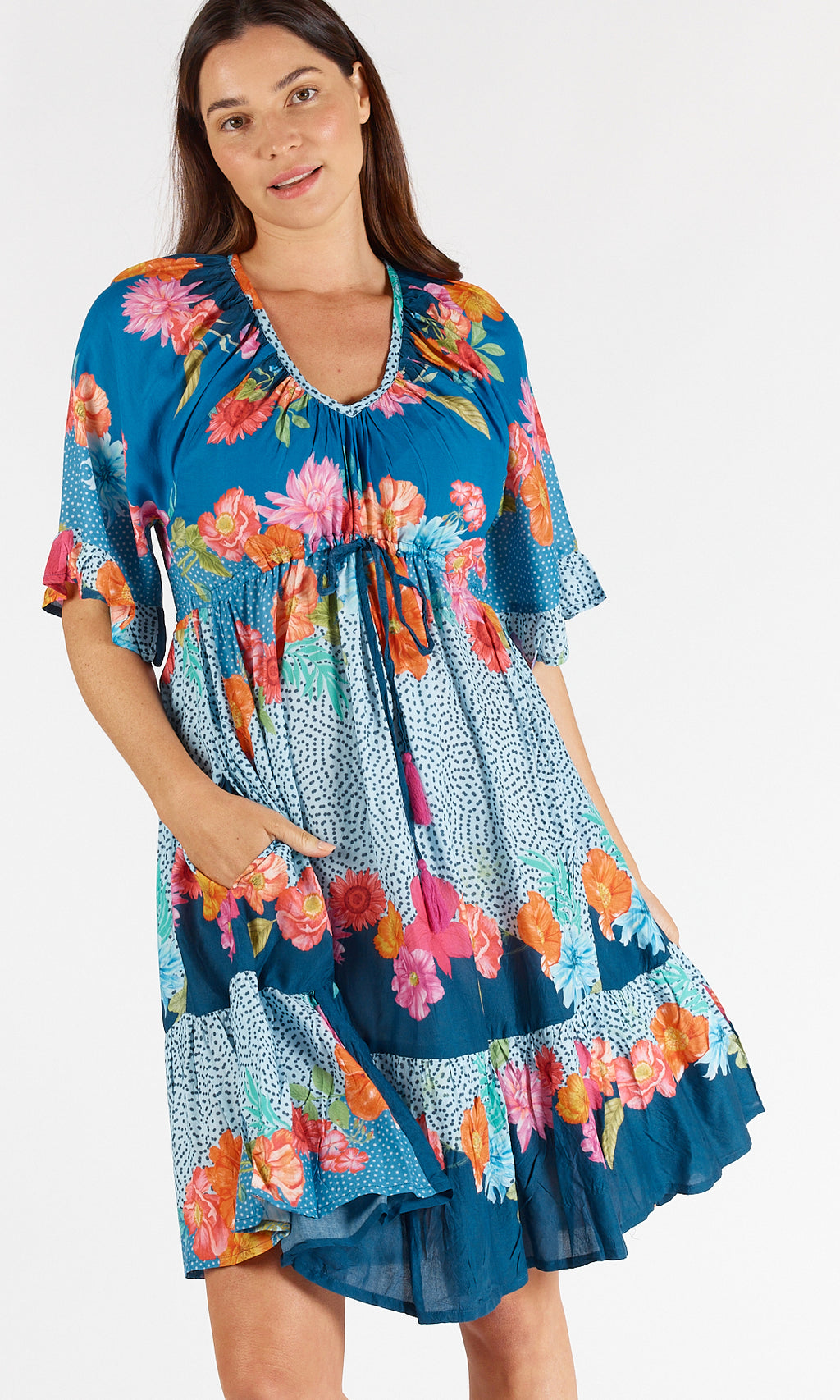 Viscose Tie Dress Trinidad Ocean