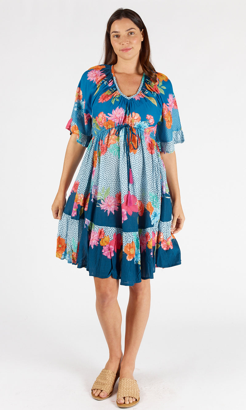 Viscose Tie Dress Trinidad Ocean