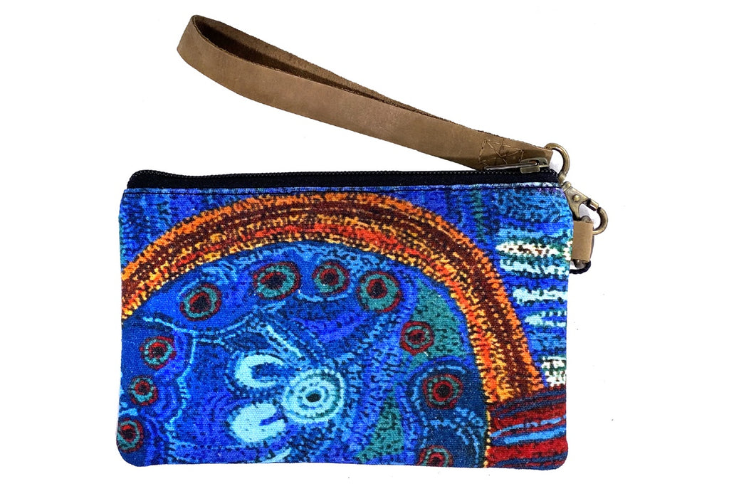 Aboriginal Art Canvas Pouch with Leather Strap by Julie Woods