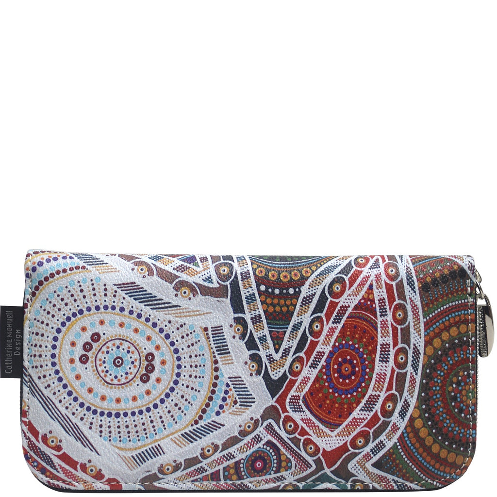 Aboriginal Art Curved Zip Section Wallet Family Love