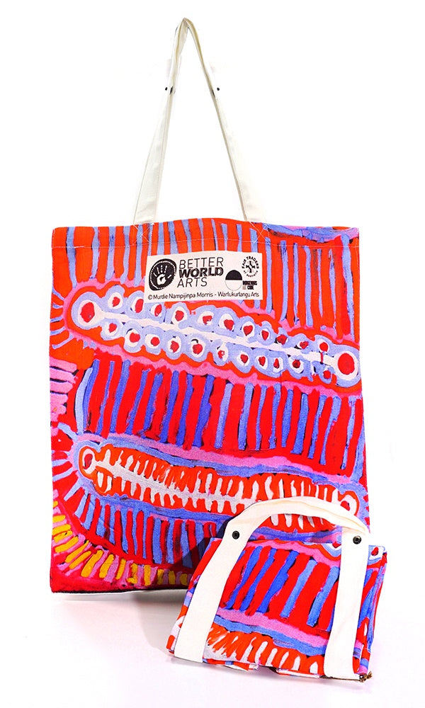 Aboriginal Art Cotton Foldable Shopping Bag by Murdie Nampijinpa MORRIS