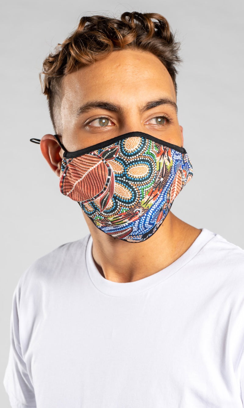 Aboriginal Art Face Mask Healing Land, Rivers, Sea and Ocean