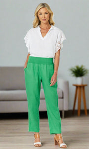 Linen Pant Jersey Waist  Emerald