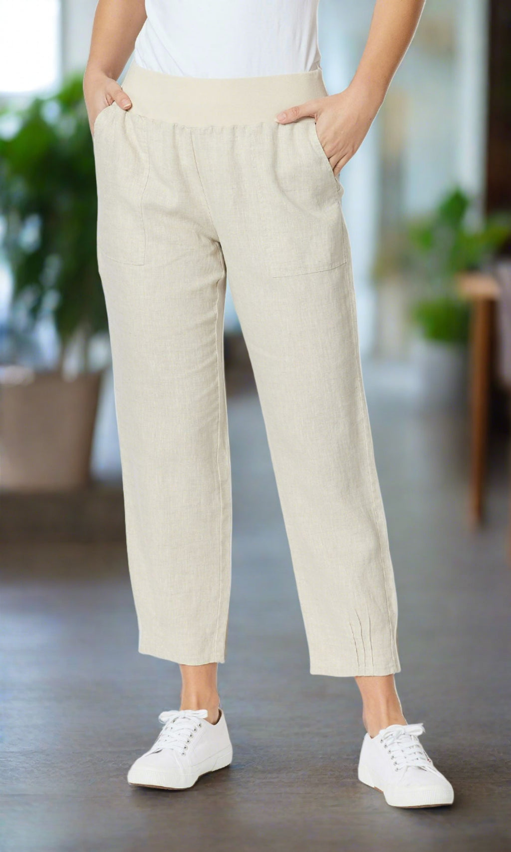 Linen Pant Jersey Waist Natural
