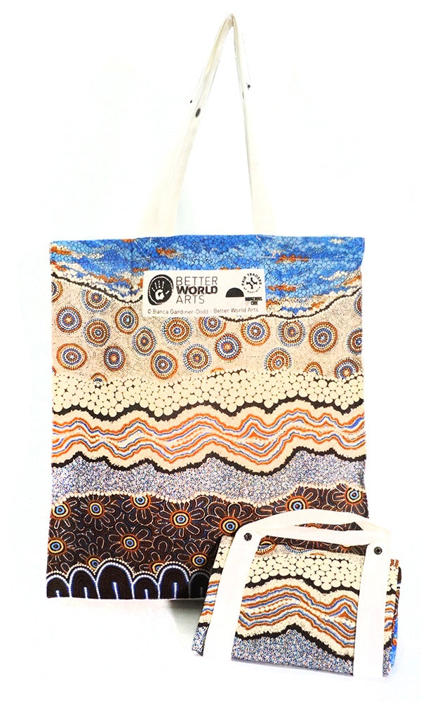 Aboriginal Art Cotton Foldable Shopping Bag by Bianca Gardiner-Dodd