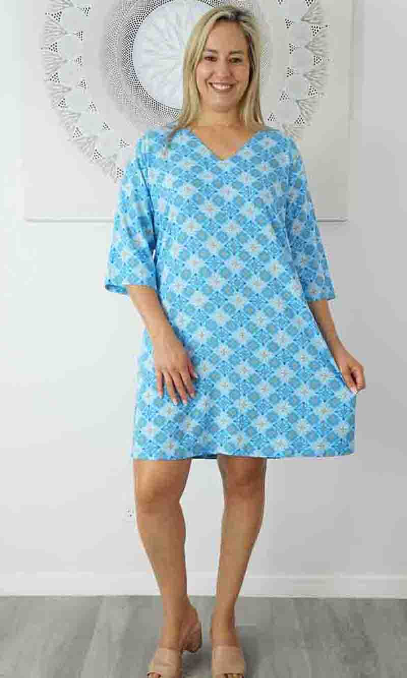 Rayon Tunic 3/4 Sleeve Snowflower, More Colours