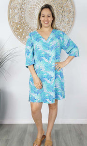 Rayon Tunic 3/4 Sleeve Tropical Leaves, More Colours