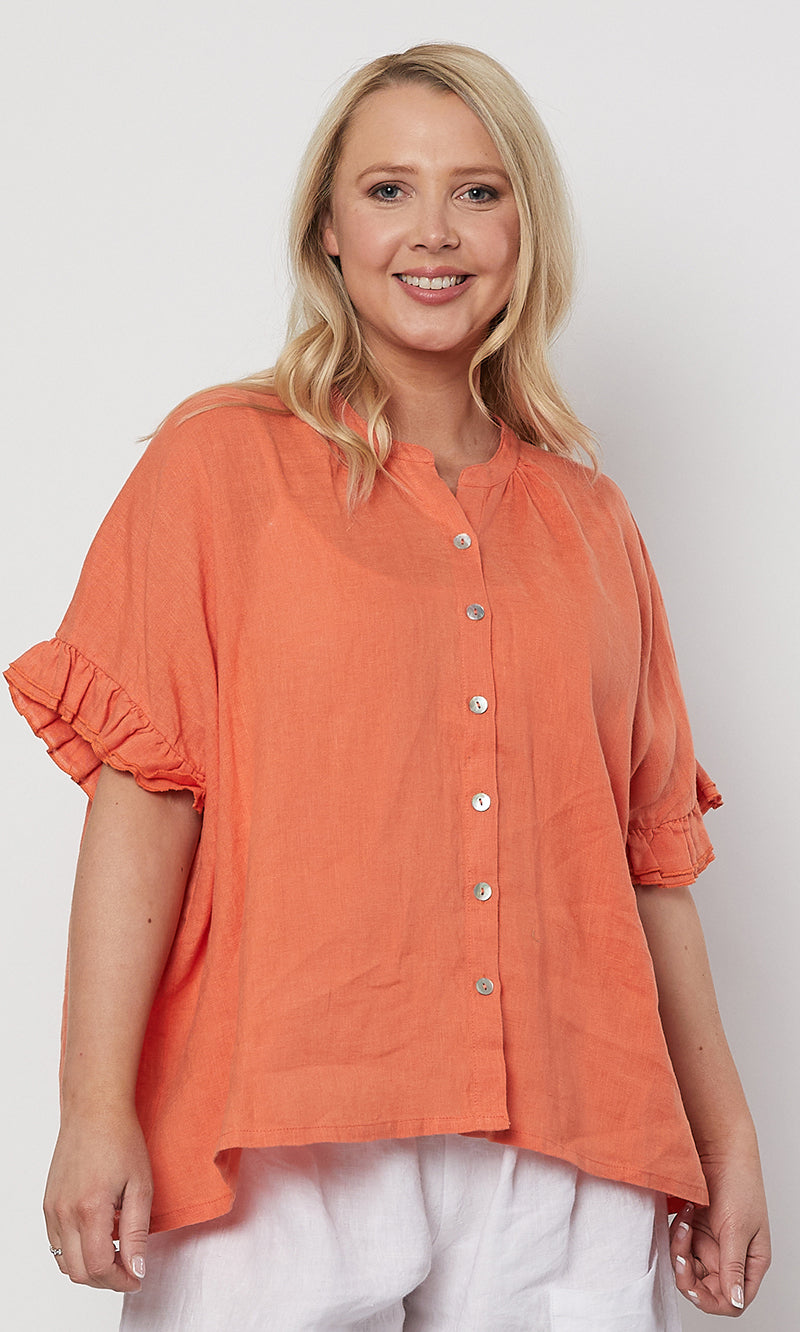 Linen Shirt Frilled Sleeve, More Colours