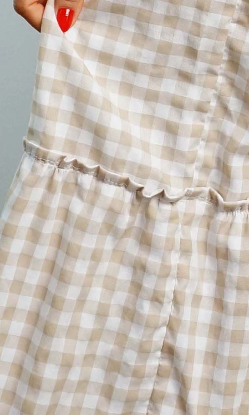 Rayon 3/4 Tie Up Smock Dress Gingham, More Colours