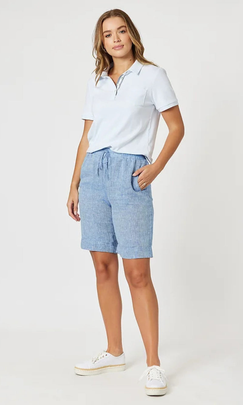 Linen Shorts Cross Dyed Blue