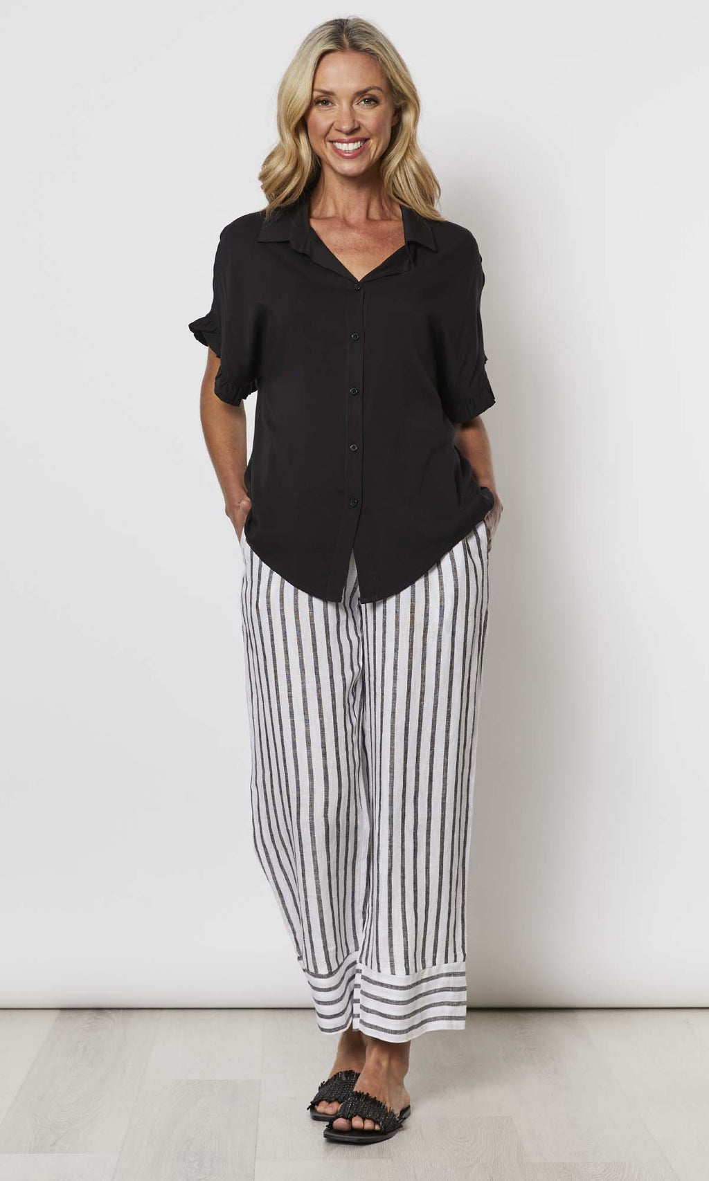 Linen Pant Stripe Black and White