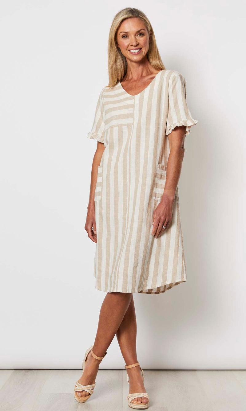 Linen Dress Butcher Stripe