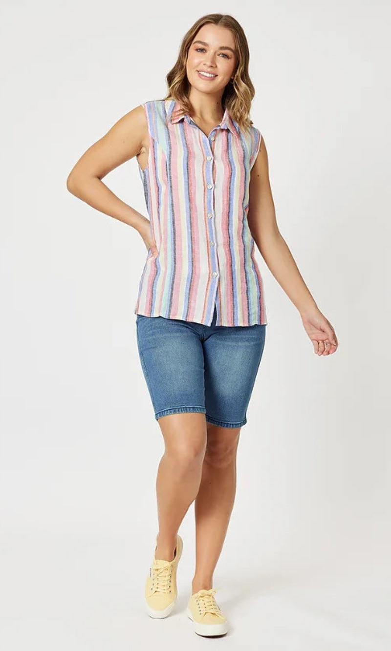 Linen Stripe Sleeveless Shirt