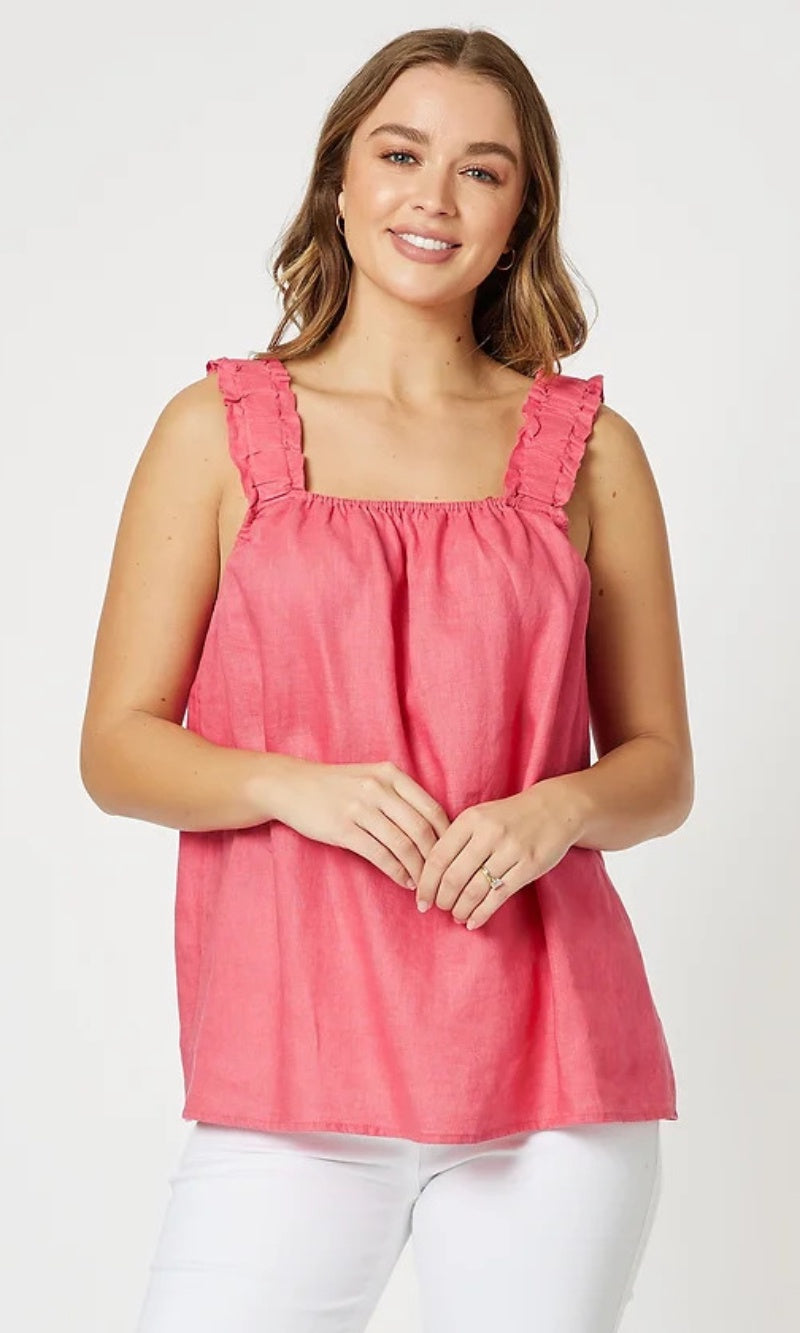 Ruched Strapped Linen Cami, More Colours