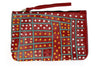 Aboriginal Art Embroidered Leather Clutch with Wrist Strap by Shorty Jangala Robertson