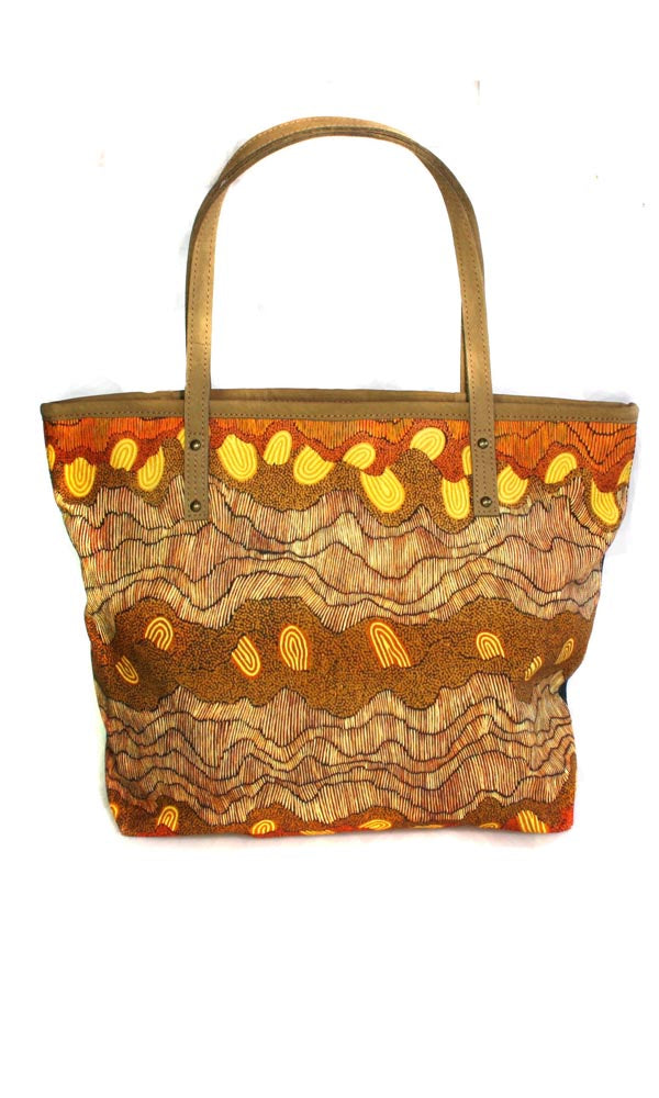 Aboriginal Art Tote Bag Leather Trimmed by Damien & Yilpi Marks (2)