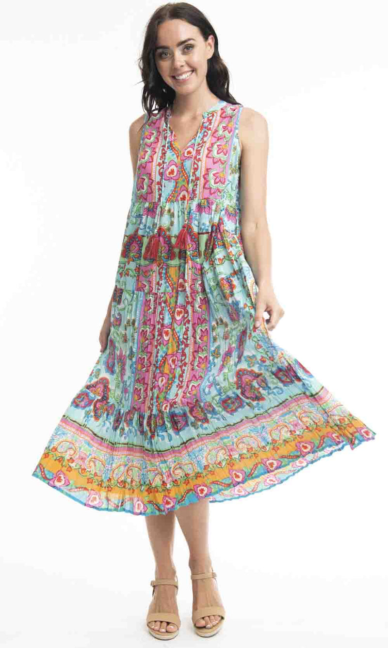 Cotton Dress Layers Sleeveless Varosha Turquoise