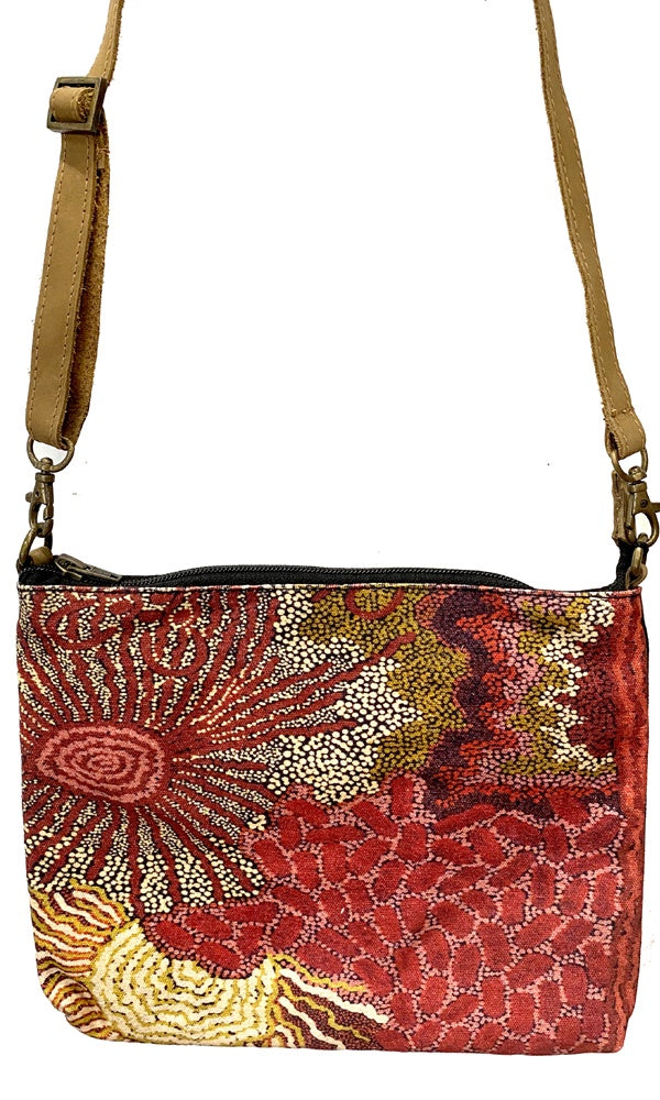 Aboriginal Art Cross Body Bag leather Trimmed by Damien & Yilpi Marks (3)