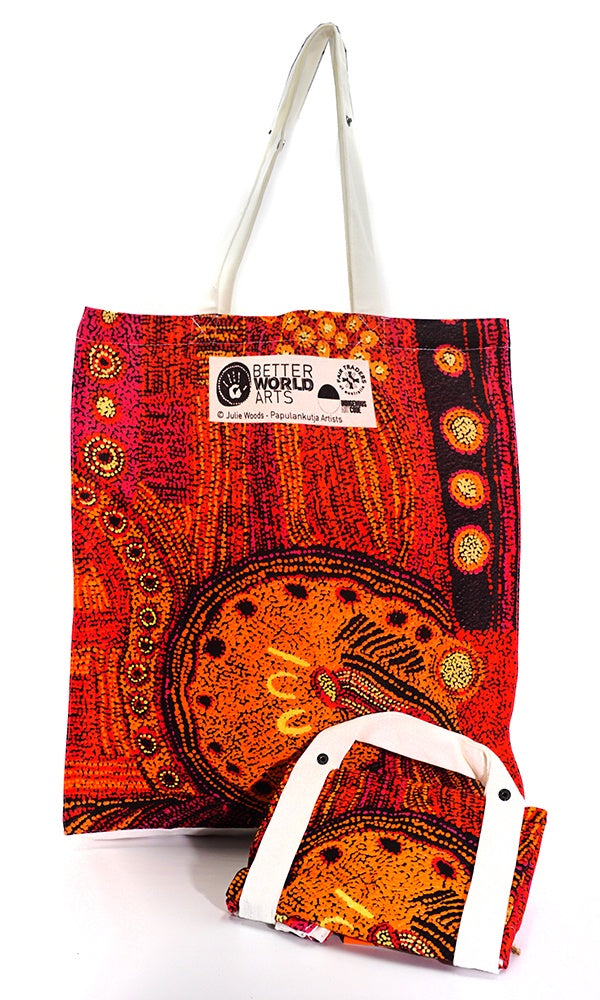 Aboriginal Art Cotton Foldable Shopping Bag by Julie Woods