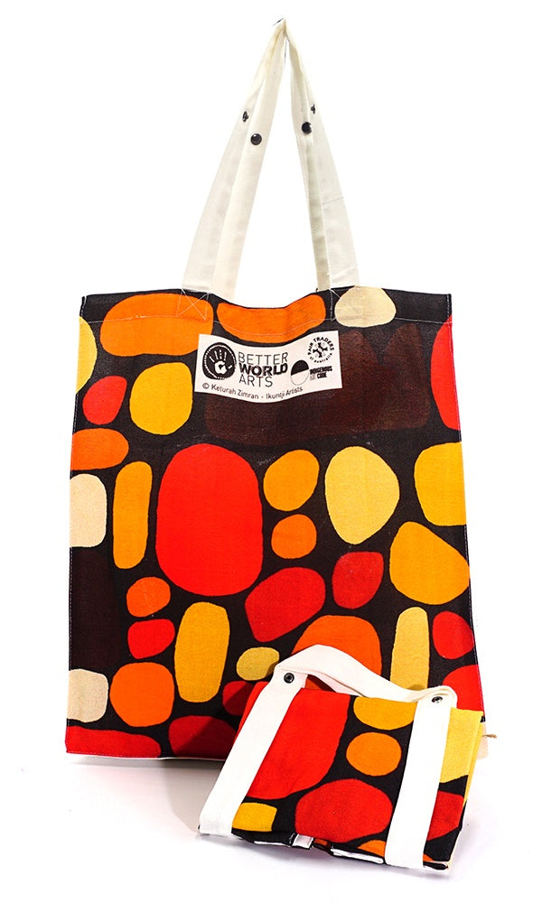 Aboriginal Art Cotton Foldable Shopping Bag by Keturah Nangala Zimran