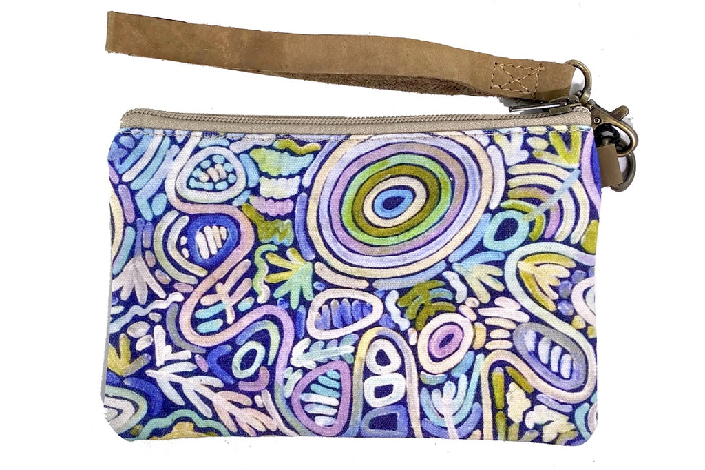 Aboriginal Art Canvas Pouch with Leather Strap by Cedric Varcoe