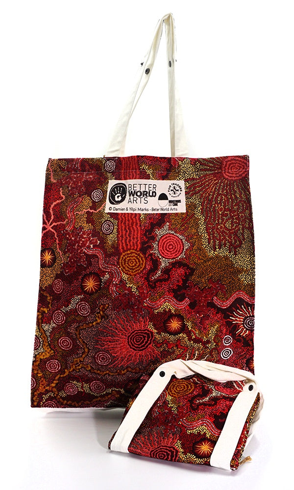 Aboriginal Art Cotton Foldable Shopping Bag by Damien and Yilpi Marks (2)