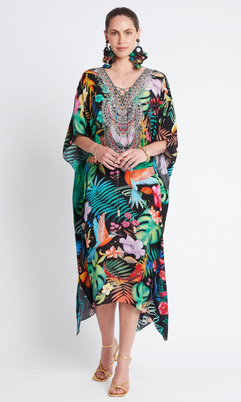 Resort wear Viscose Mid length Kaftan dress heavily embellished