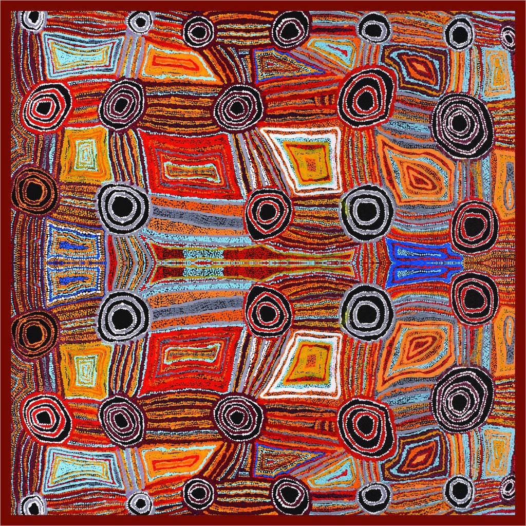 Aboriginal Art Cotton Tablecloth Square by Mary Napangardi Brown