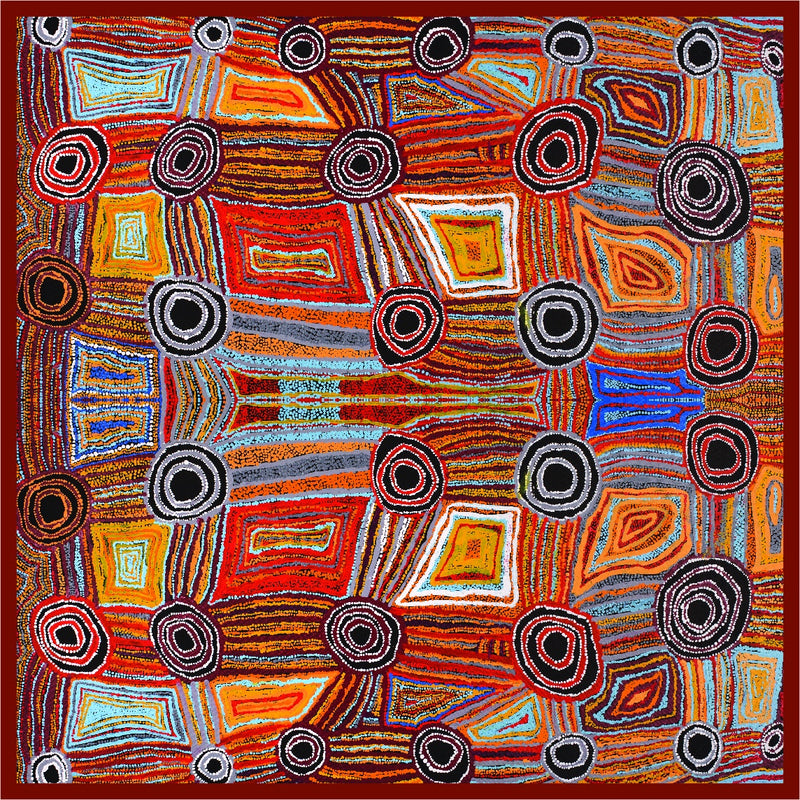 Aboriginal Art Cotton Tablecloth Square by Mary Napangardi Brown