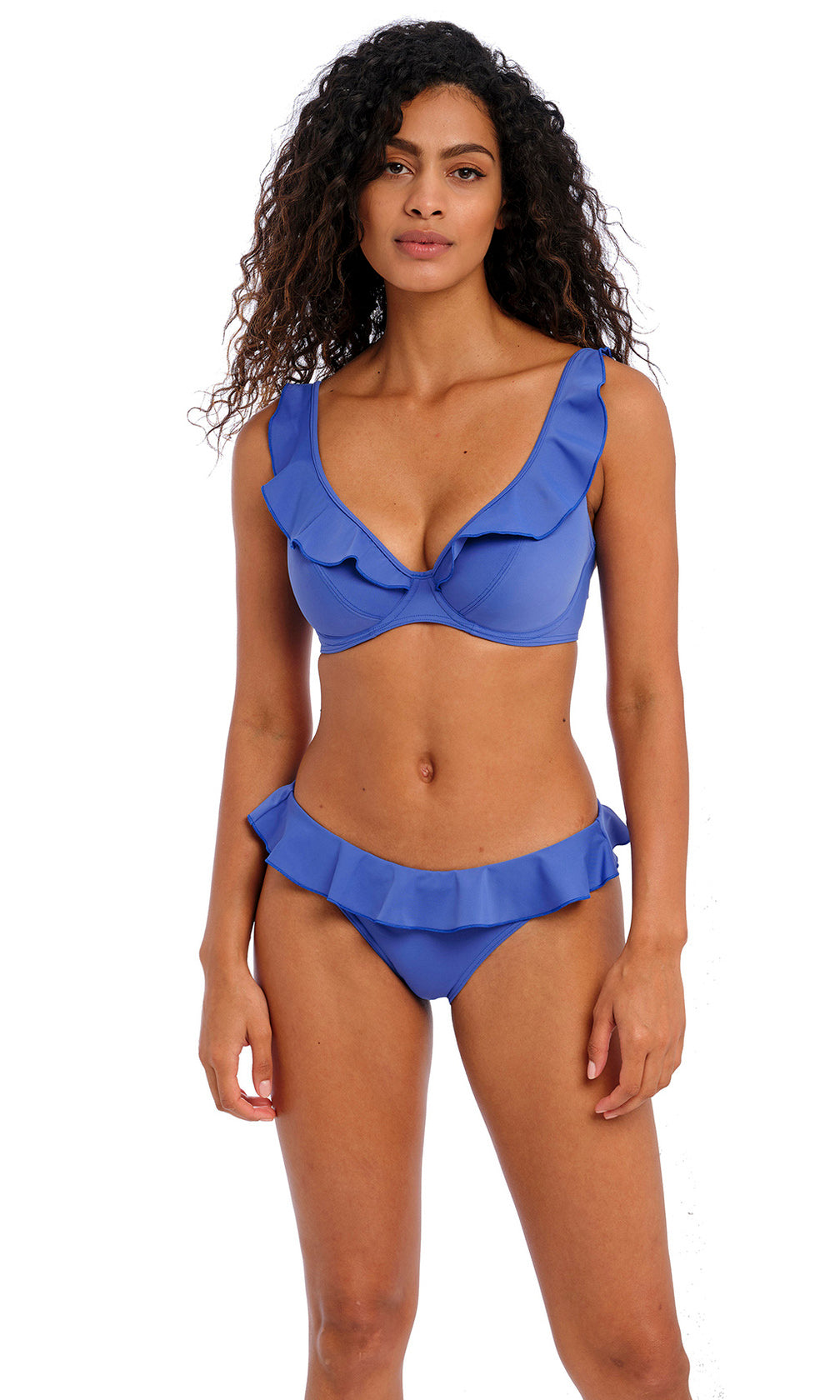 Jewel Cove Plain Azure UW High Apex Bikini Top, Special Order D Cup to J Cup