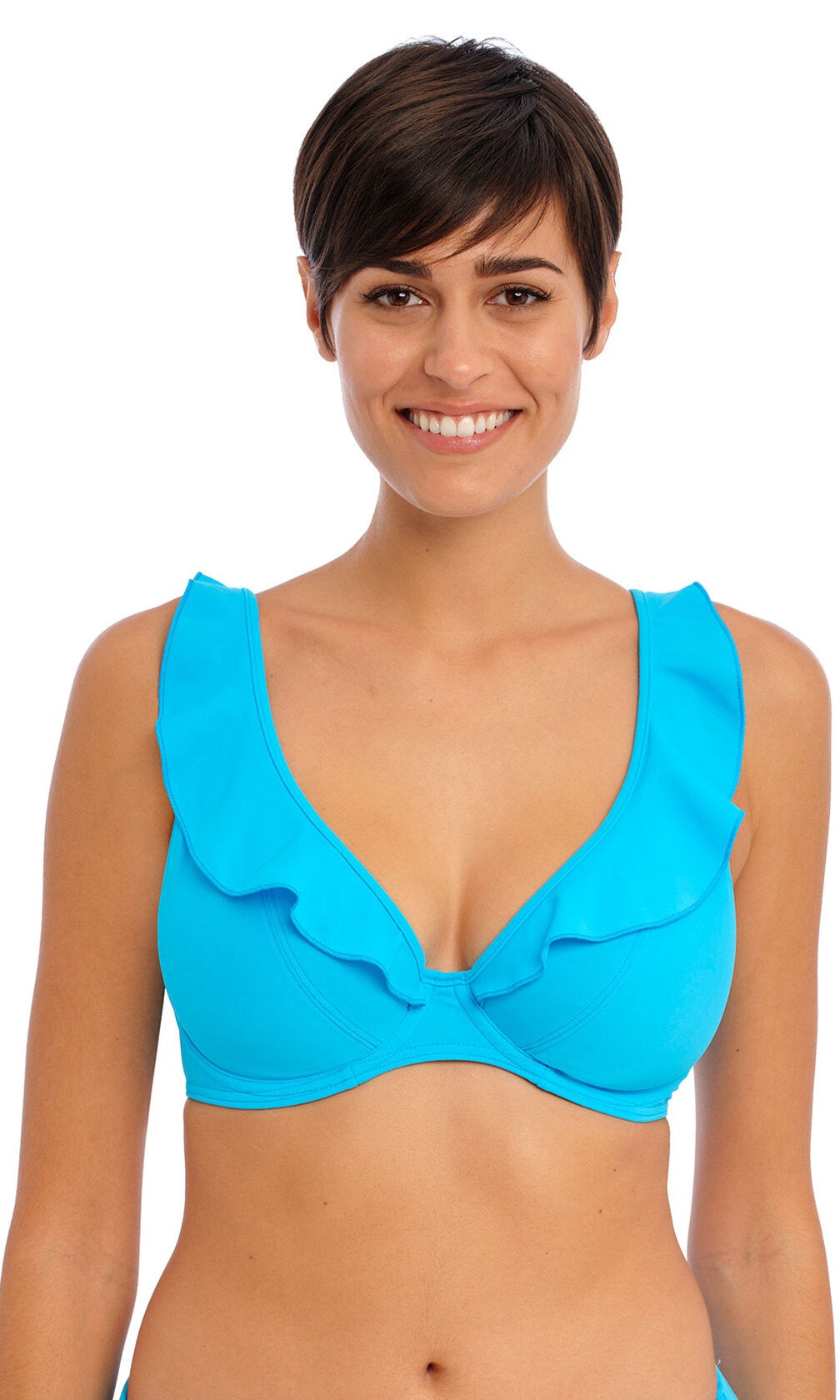 Jewel Cove Plain Turquoise UW High Apex Bikini Top, Special Order D Cup to J Cup