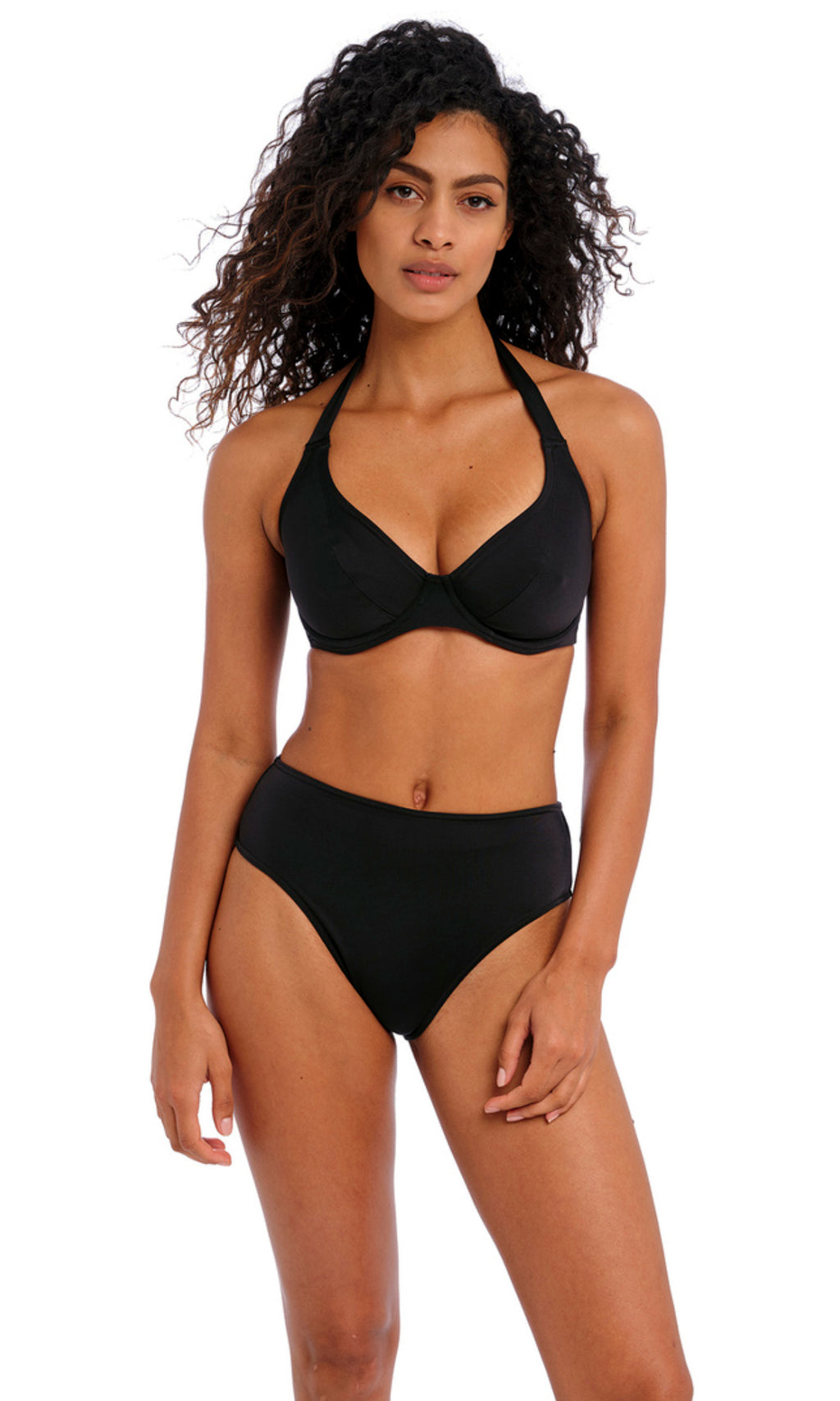 Jewel Cove Plain Black UW Halter Bikini Top, Special Order C Cup to H Cup