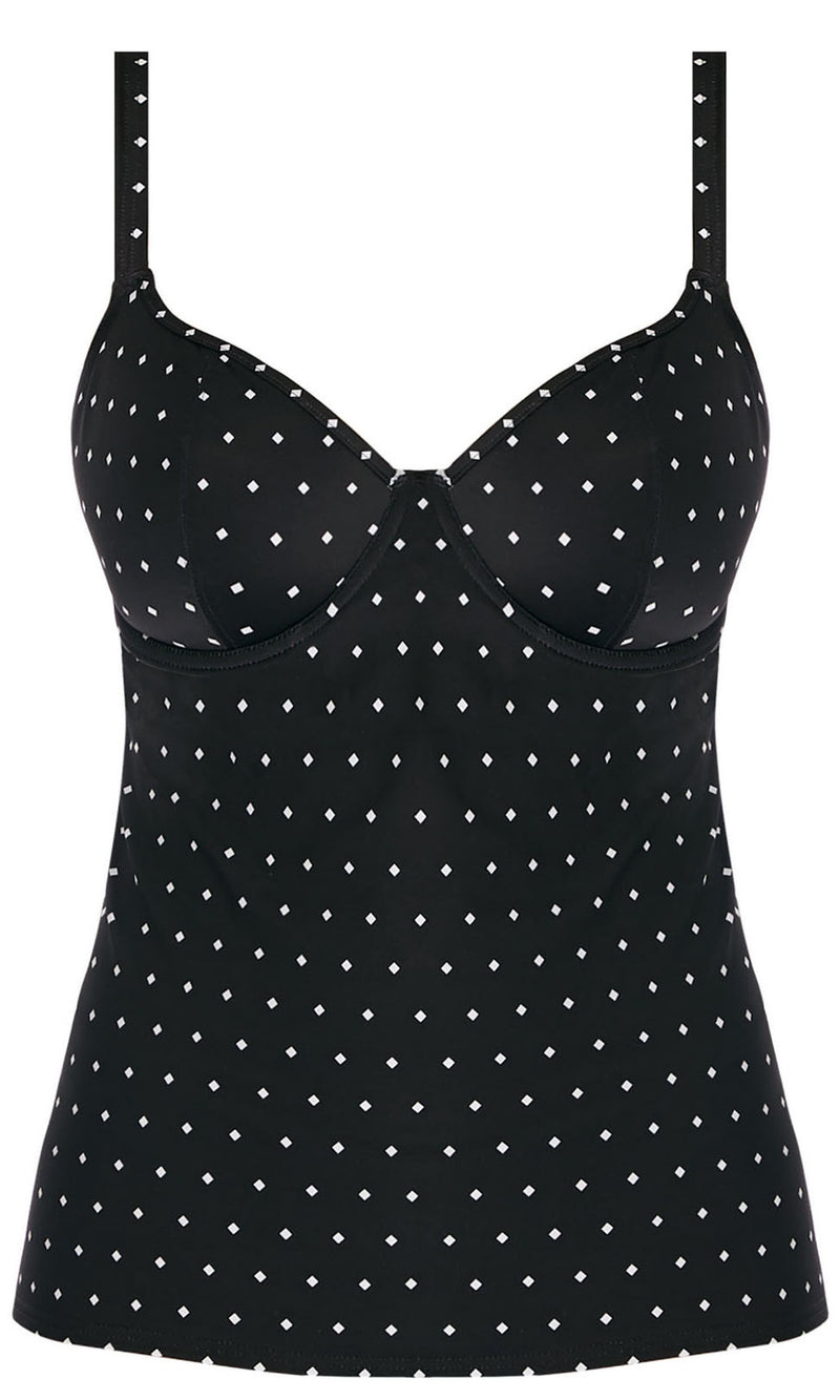Jewel Cove Black UW Non Padded Plunge Tankini Top, Special Order D Cup to HH Cup