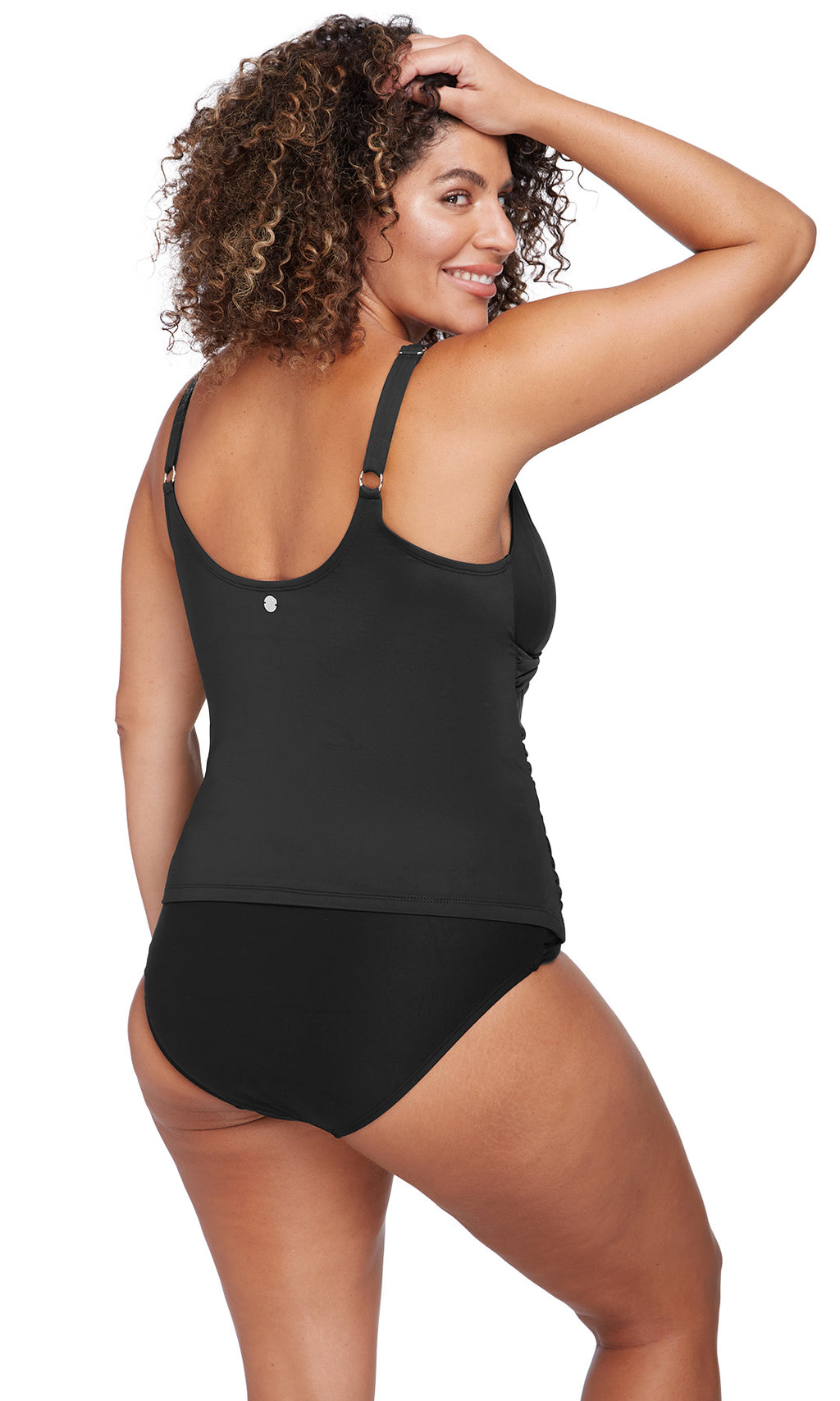 Cross Front Tankini Top Hues Black Delacroix, Multifit D Cup to G cup