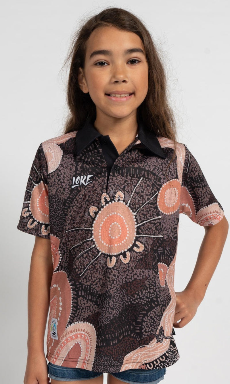 Aboriginal Art Kids Unisex Polo Meeting at the River