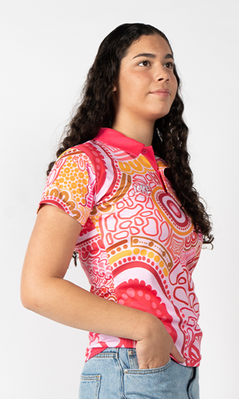 Aboriginal Art Ladies Fitted Polo Manu