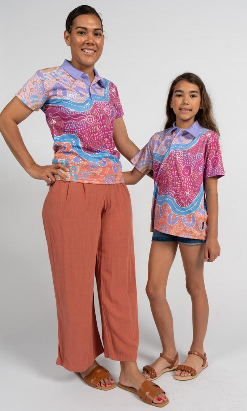 Aboriginal Art Ladies Fitted Polo River Camps