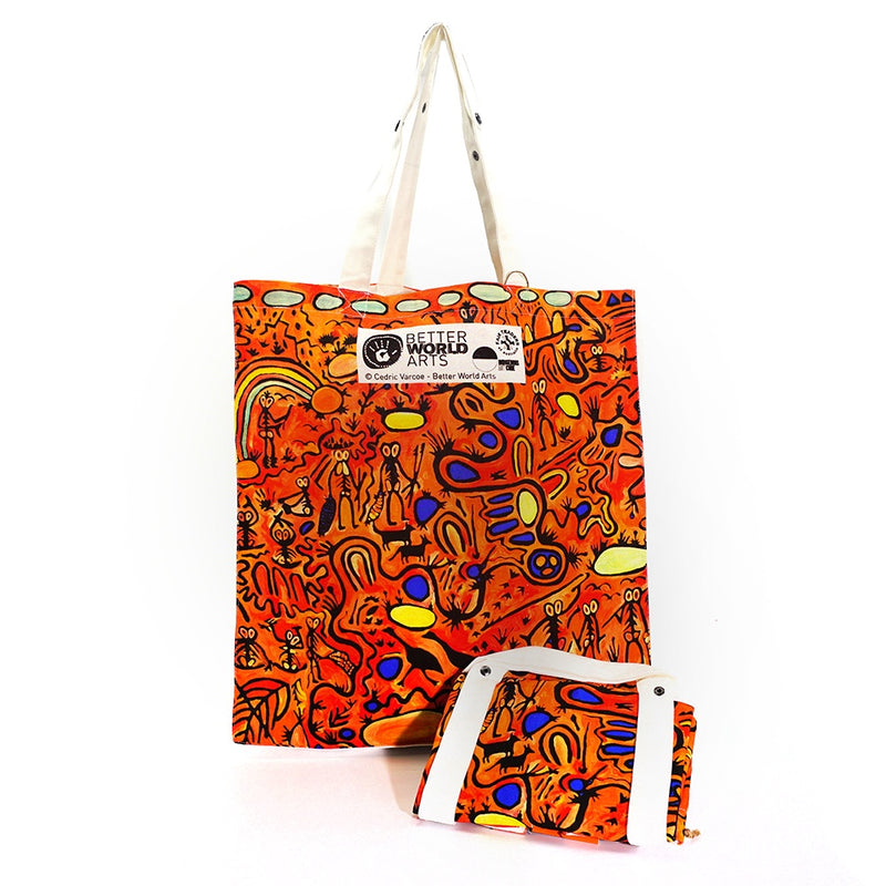 Aboriginal Art Cotton Foldable Shopping Bag by Cedric Varcoe (3)