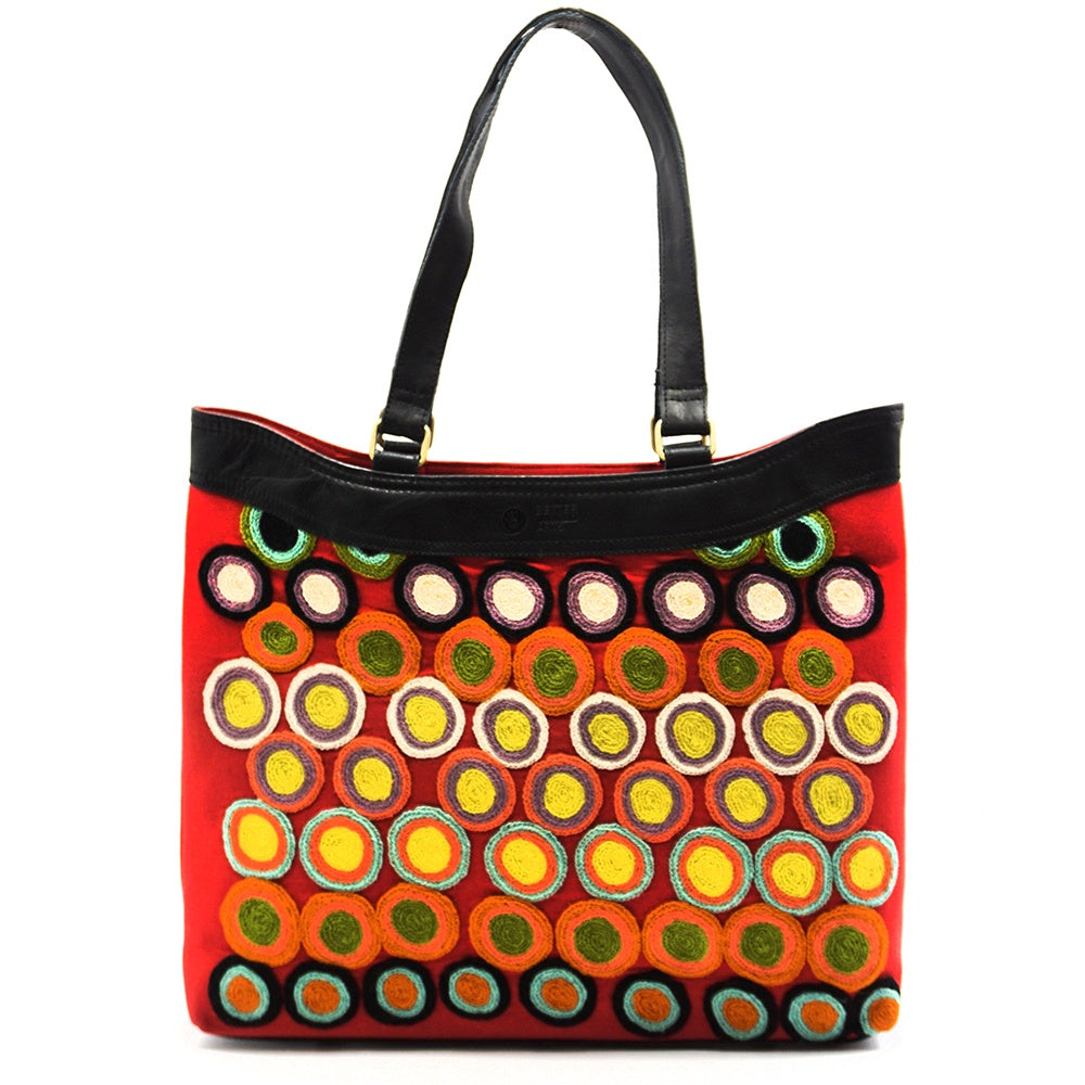 Aboriginal Art Leather/Canvas Handbag Embroidered by Daisybell Kulyuru