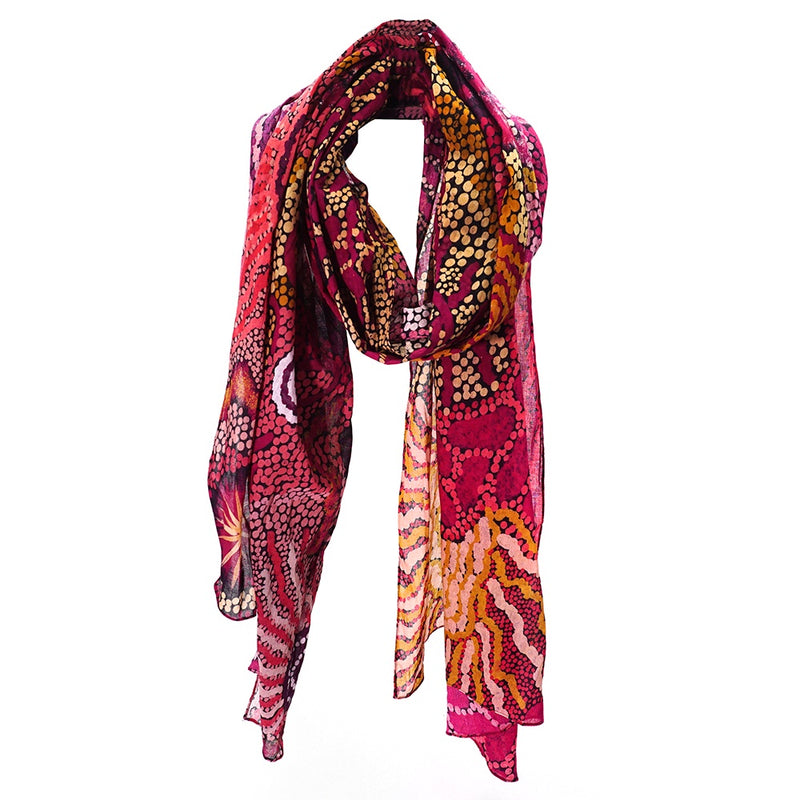Aboriginal Art Organic Cotton Scarf by Damien and Yilpi Marks