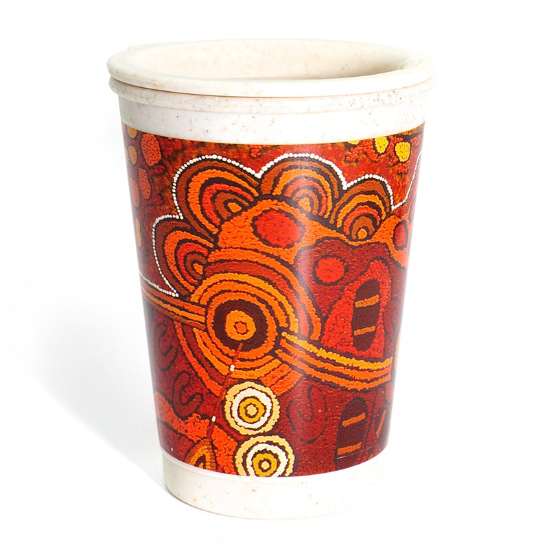 Aboriginal Art Bamboo Lidded Travel Mug by Damien and Yilpi Marks