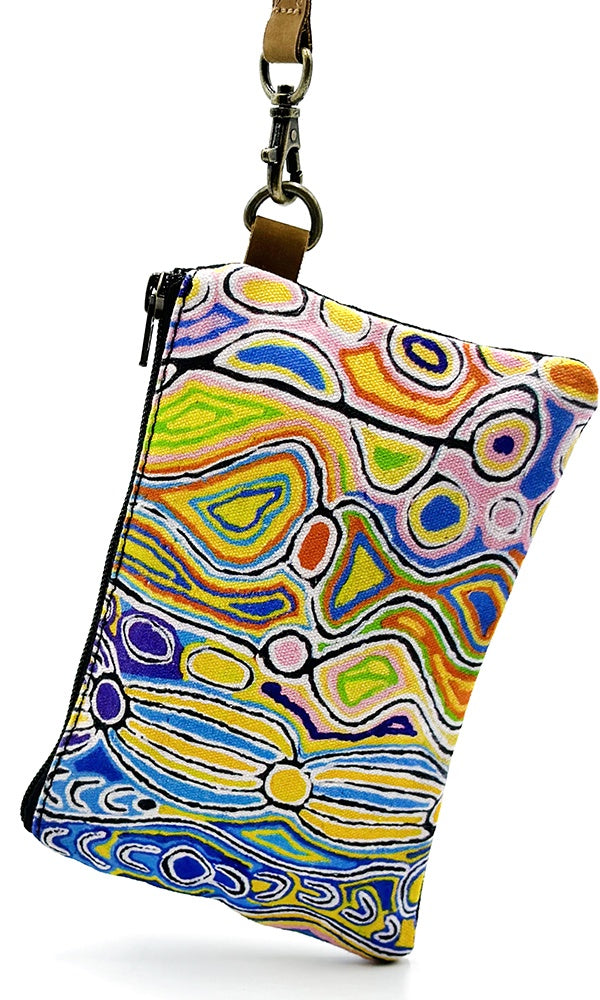 Aboriginal Art Canvas Pouch with Leather Strap by Judy Watson