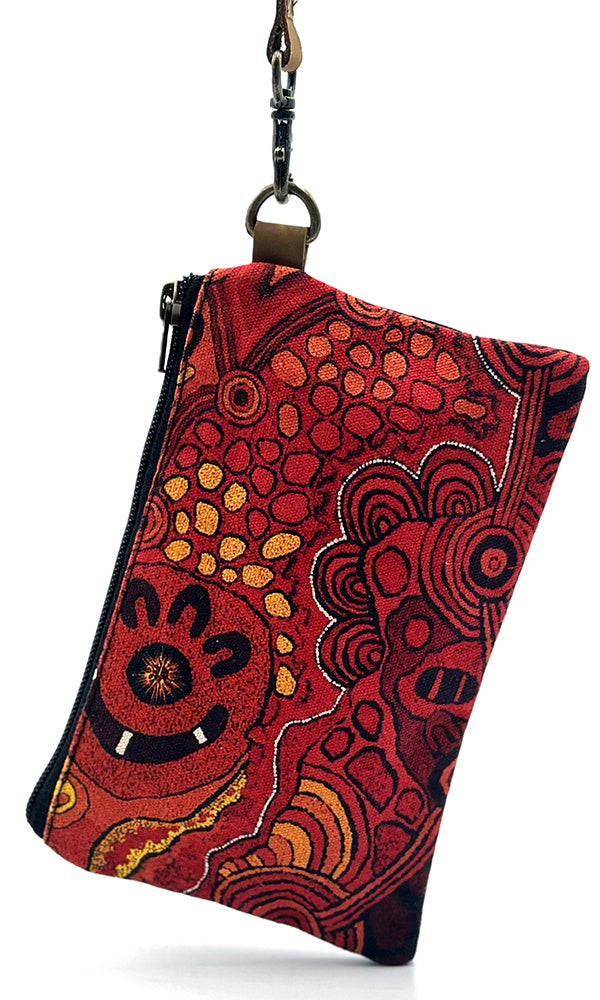 Aboriginal Art Canvas Pouch with Leather Strap by Damien and Yilpi Marks (2)