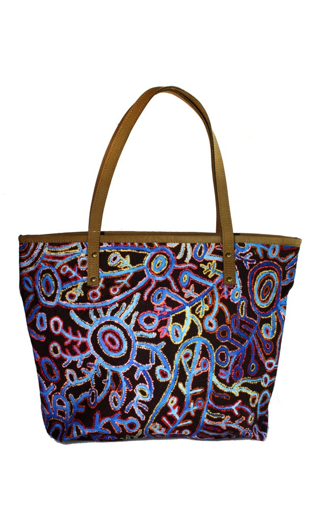Aboriginal Art Tote Bag Leather Trimmed by Theo Hudson (2)