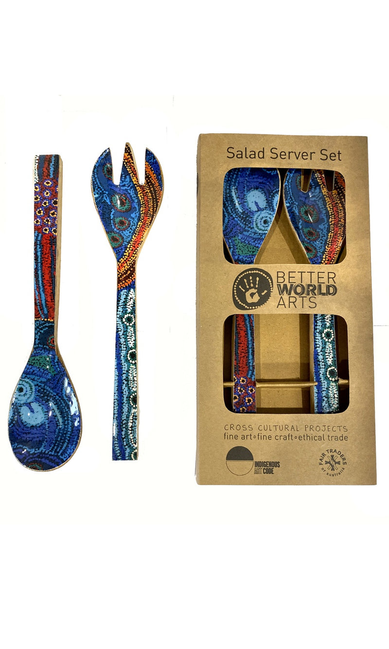 Aboriginal Art Wooden Salad Servers by Julie Woods