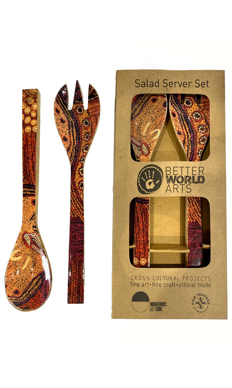 Aboriginal Art Wooden Salad Servers by Julie Woods (2)